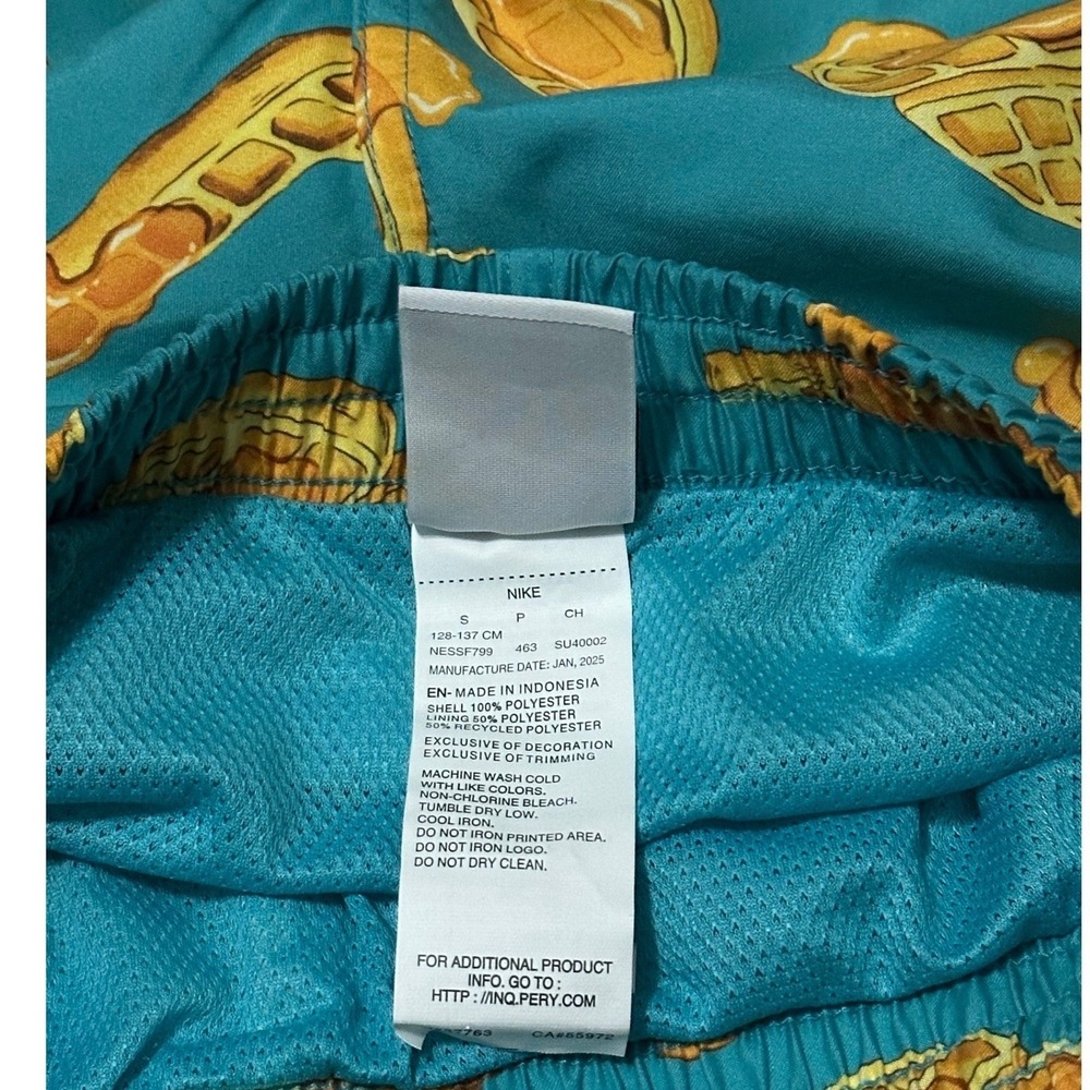 Nike Kids Swim Trunk Teal Waffle Print Drawstring Sz Small NWT - Picture 7 of 9